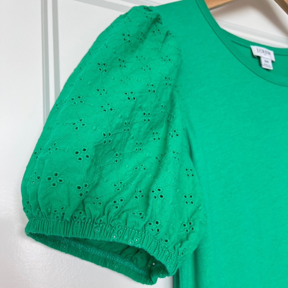 J Crew Green Eyelet Sleeve Knit Tiered Midi Dress Green - XS - Picture 5 of 6